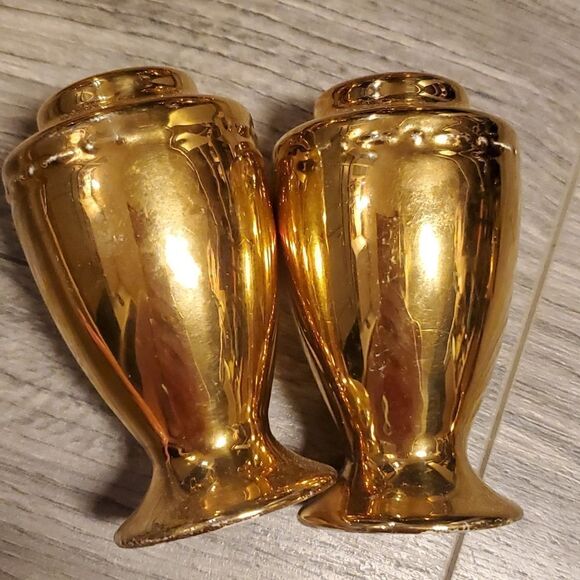 Vintage Gold Cut Glass Geo H Bowman & Son Creamer/Sugar & w/Salt/Pepper Set - Picture 8 of 8